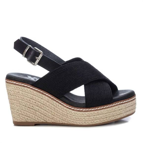 NEW XTI women's jute wedge sandals in black - Picture 1 of 1